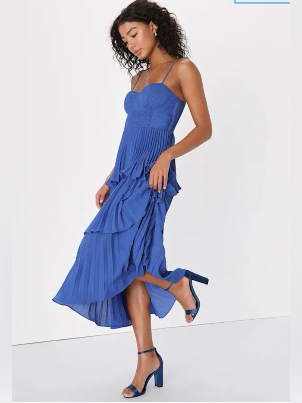 Lulus | Cascading Crush Cobalt Blue Tiered Bustier Midi Dress